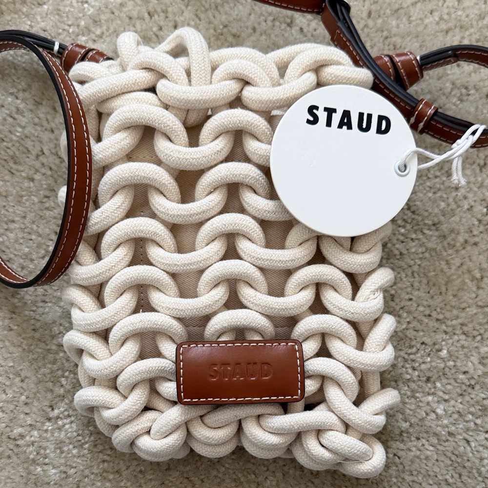 STAUD Tan Woven Shoulder Bag